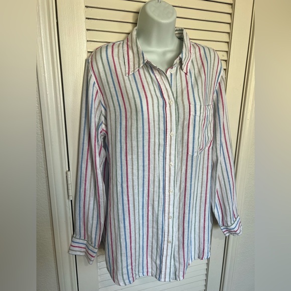 GAP Linen Blend Striped Button-Down Shirt Size M – Relaxed Fit Summer Essential - Picture 8 of 14